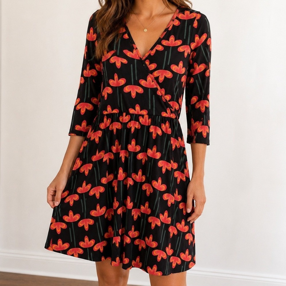 Mata Traders Organic Cotton Floral Callie Wrap Dress Mod Retro Boho Indie Career